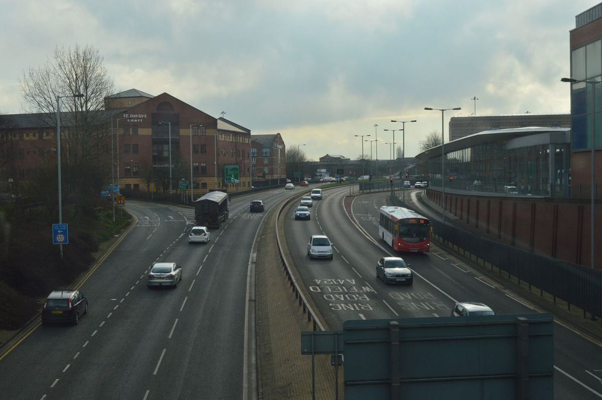 Ring road traffic in Wolverhampton, near Bushbury